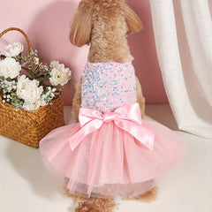 Pet Sequin Bow Mesh Dress for Special Occasion
