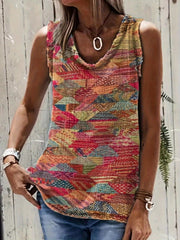 Western Geo Print Tank Top Sleeveless Crew Neck Casual Tops