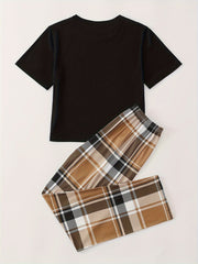 Giraffe Print Pajamas Set Short Sleeve Crew Neck Top & Pants