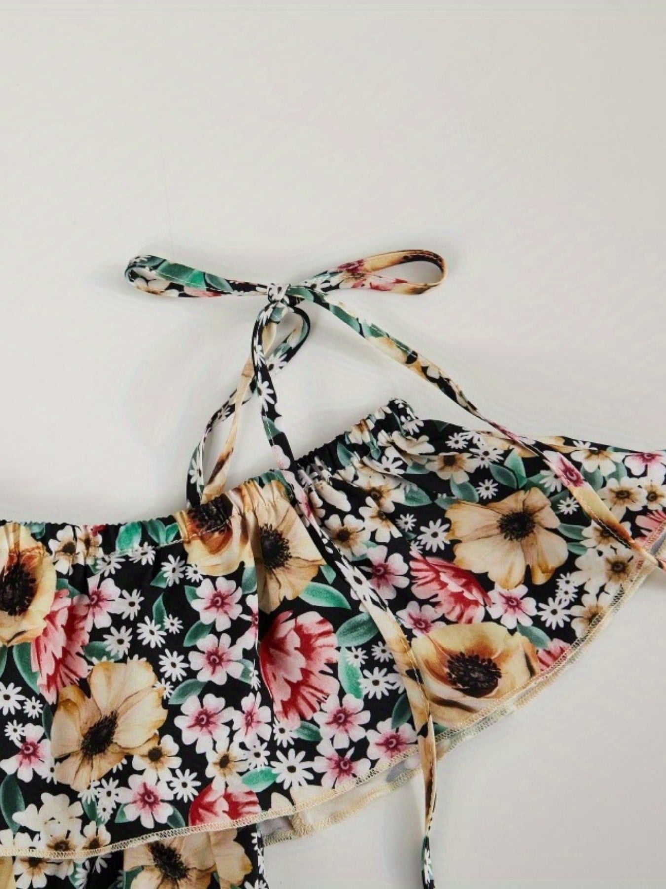 Girls Bohemian Floral Cold Shoulder Ruffle Summer Dress