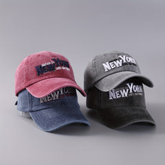 Embroidered Baseball Cap Denim Washed Curved Brim Peaked Cap
