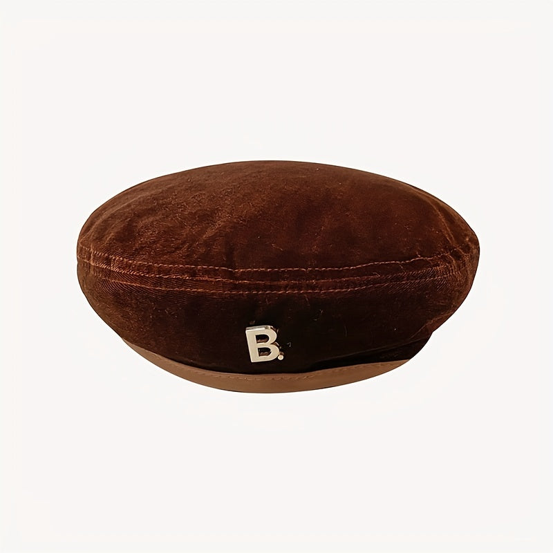 Vintage Velvet Beret Cap Classic Octagonal Hat for Women