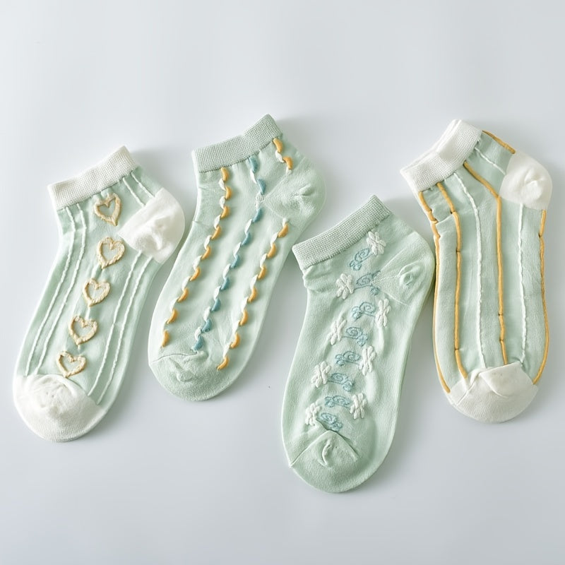 5 Pairs 3D Textured Low Cut Socks Women's Stockings