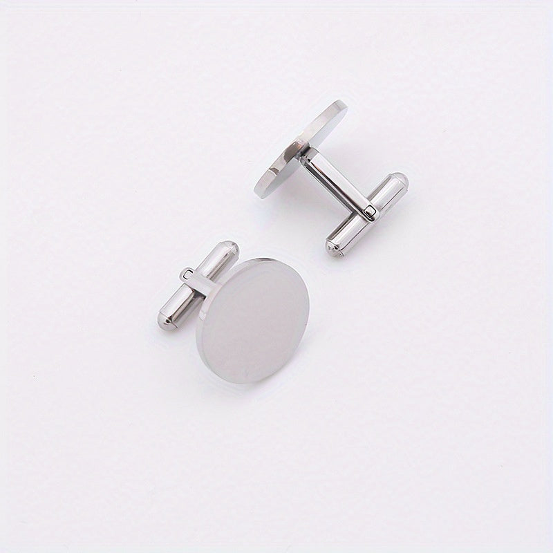 Round Titanium Steel Cufflinks Mirror Finish