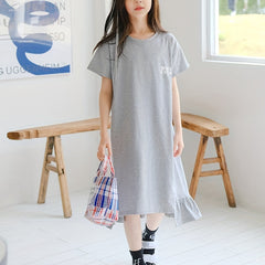 Girl's Cotton Tee Dress Short Sleeve Crew Neck Dress For Summer