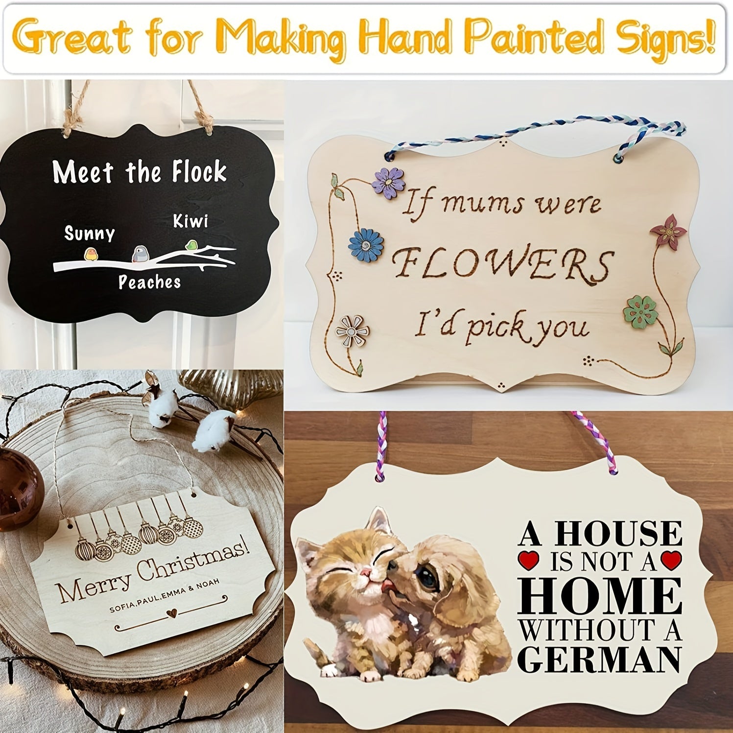 12pcs Unfinished Wooden Blank Signs for DIY Painting and Decor