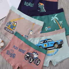 5pcs Boys Teen Cartoon Print Cotton Boxer Briefs Underwear