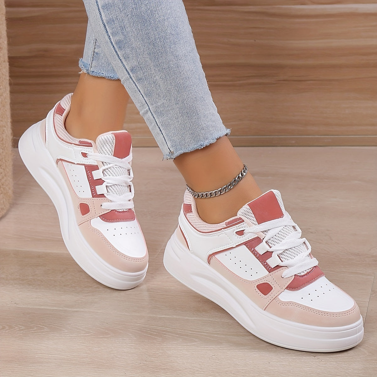Women's Colorblock Casual Sneakers Flatform Non slip Sporty Shoes