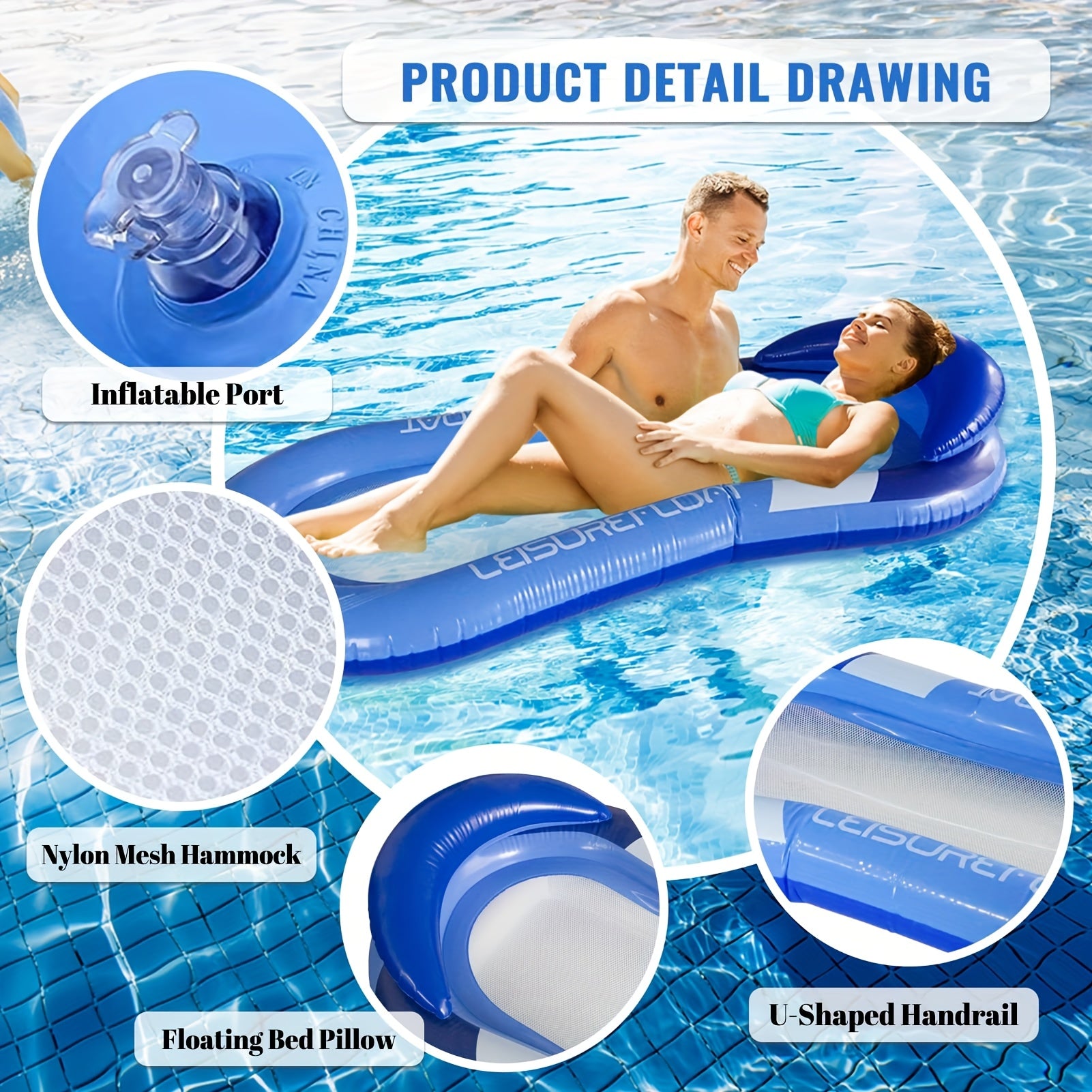 Inflatable Floating Hammock with Sunshade for Adult Pool Relaxation