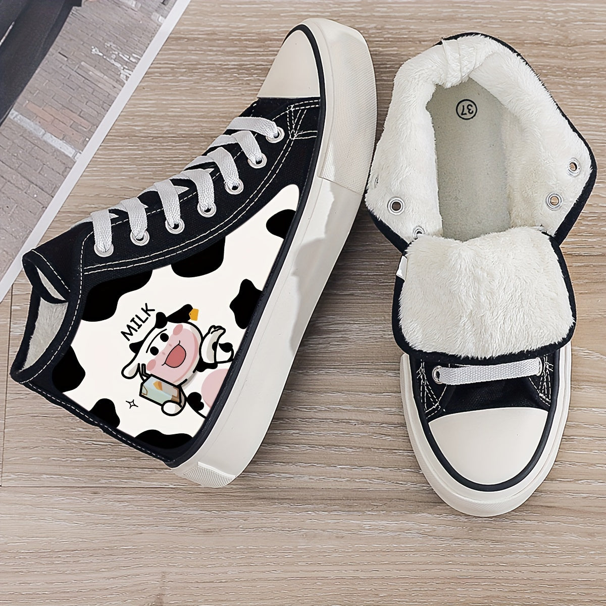 Cow Print Plush Lined Chunky Sneakers
