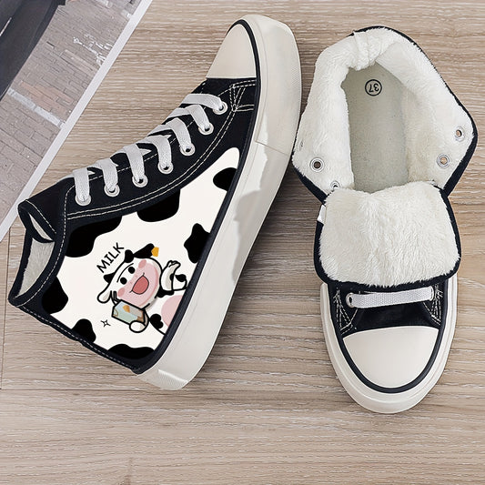 Cow Print Plush Lined Chunky Sneakers