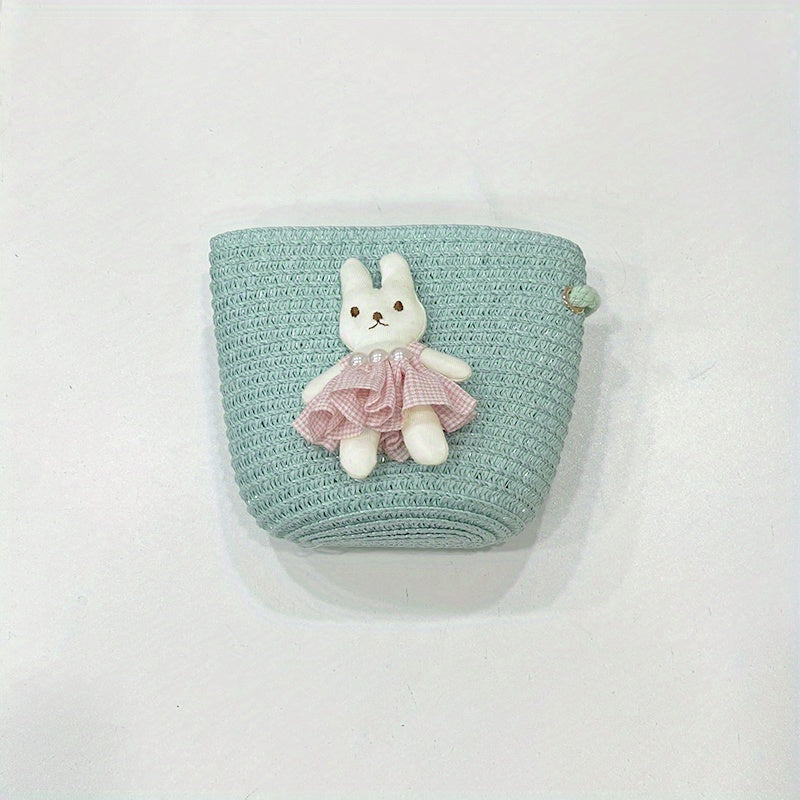Girls Rabbit Flower Straw Bag Crossbody Bag Messenger Bag Coin Purse