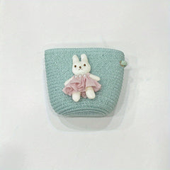 Girls Rabbit Flower Straw Bag Crossbody Bag Messenger Bag Coin Purse