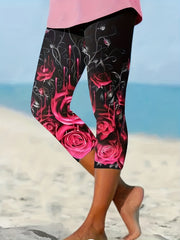 Floral Print Skinny Capris Leggings Women's Clothing