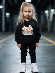 OERYUI Sweet Kitty Print Hoodies Pants Set For Kids Spring Fall