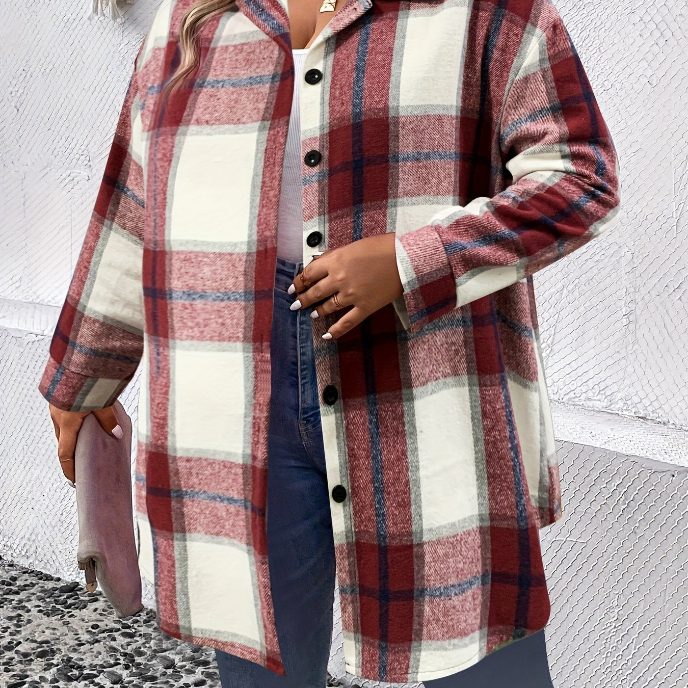 Plaid Print Long Sleeve Button Up Blouse