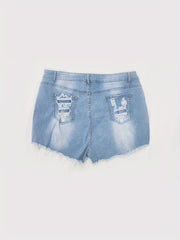Sexy Denim Shorts Women's Plus Washed Ripped High Leg Cut