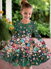 Casual Flower Print Long Sleeve Dress For Spring Fall Party