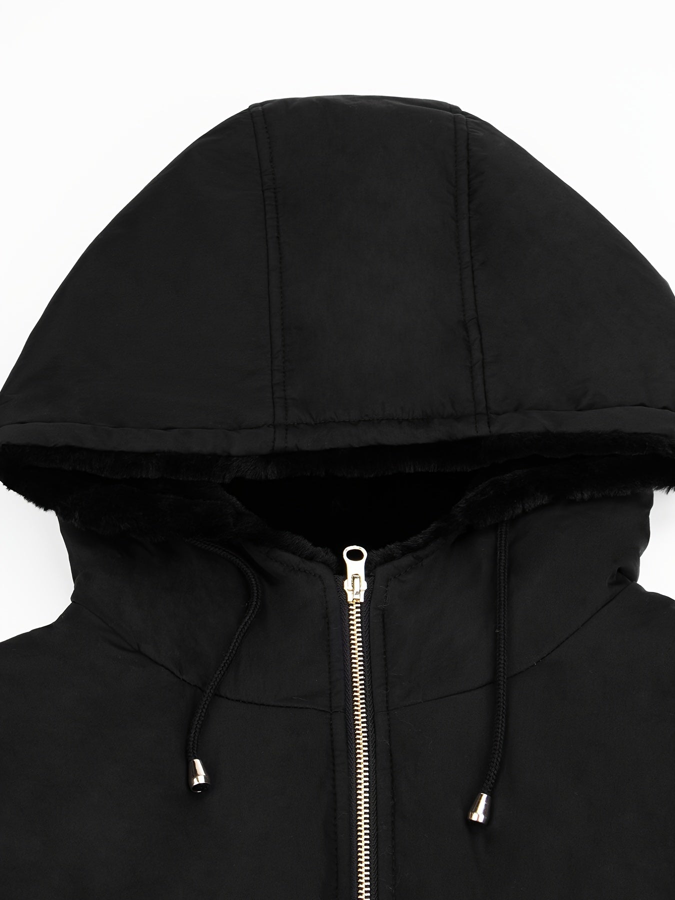 Hooded Full Zipper Coat Warm Mid Length Pocket Outerwear