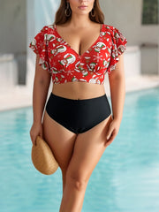 Christmas Sexy Bikini Set Women's Plus Snowflake Pattern V Neck