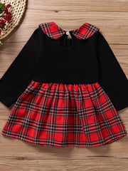 Sweet & Classic Plaid Long Sleeve Collar Dress Toddler Girl Christmas Outfit