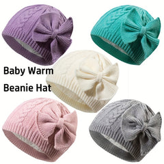 Baby Bow Knit Beanie Hat - Cute Cotton Lining for Winter