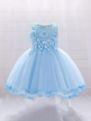 Mesh Floral Gown Dress Baby One year old Baby Birthday Party Wedding Flower Girl