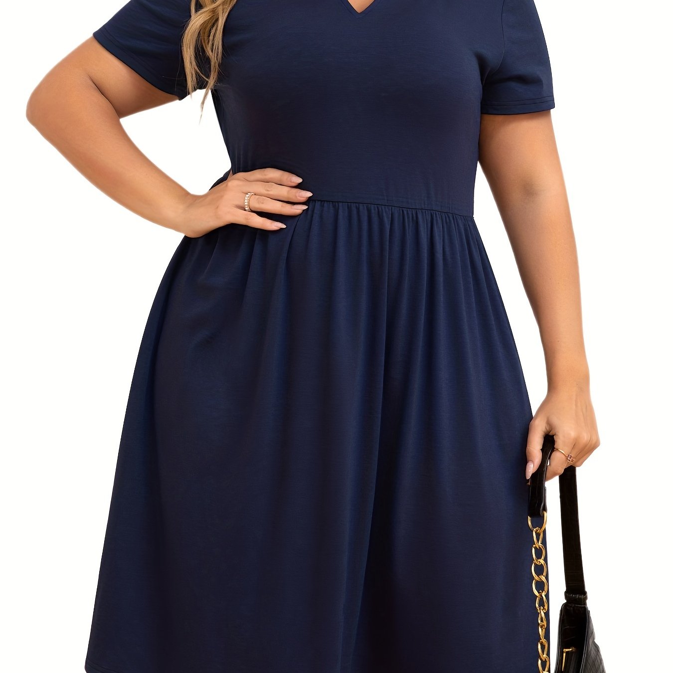 Casual Cut Out Short Sleeve Solid Dress with Pockets