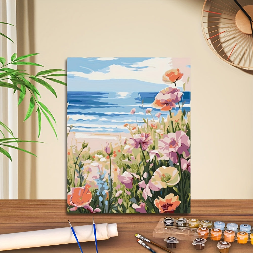 DIY Paint by Numbers Kit for Adults Beach & Floral Scenery 16x20 Inches