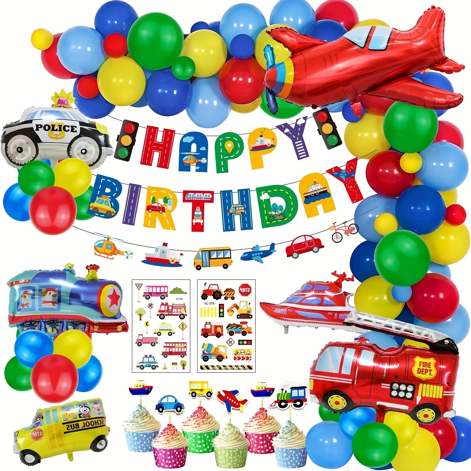 60pcs Transport Vehicle Party Decor Balloon Sticker Set