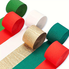 Christmas Crepe Paper Streamers Set Green Red Golden for Party Decorations