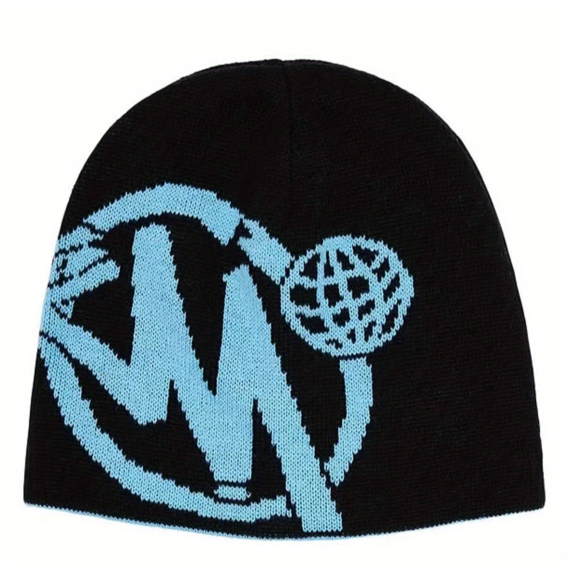 Reversible Letter Jacquard Beanie Hip Hop Knitted Skull Hat Double Warm Knit Hat