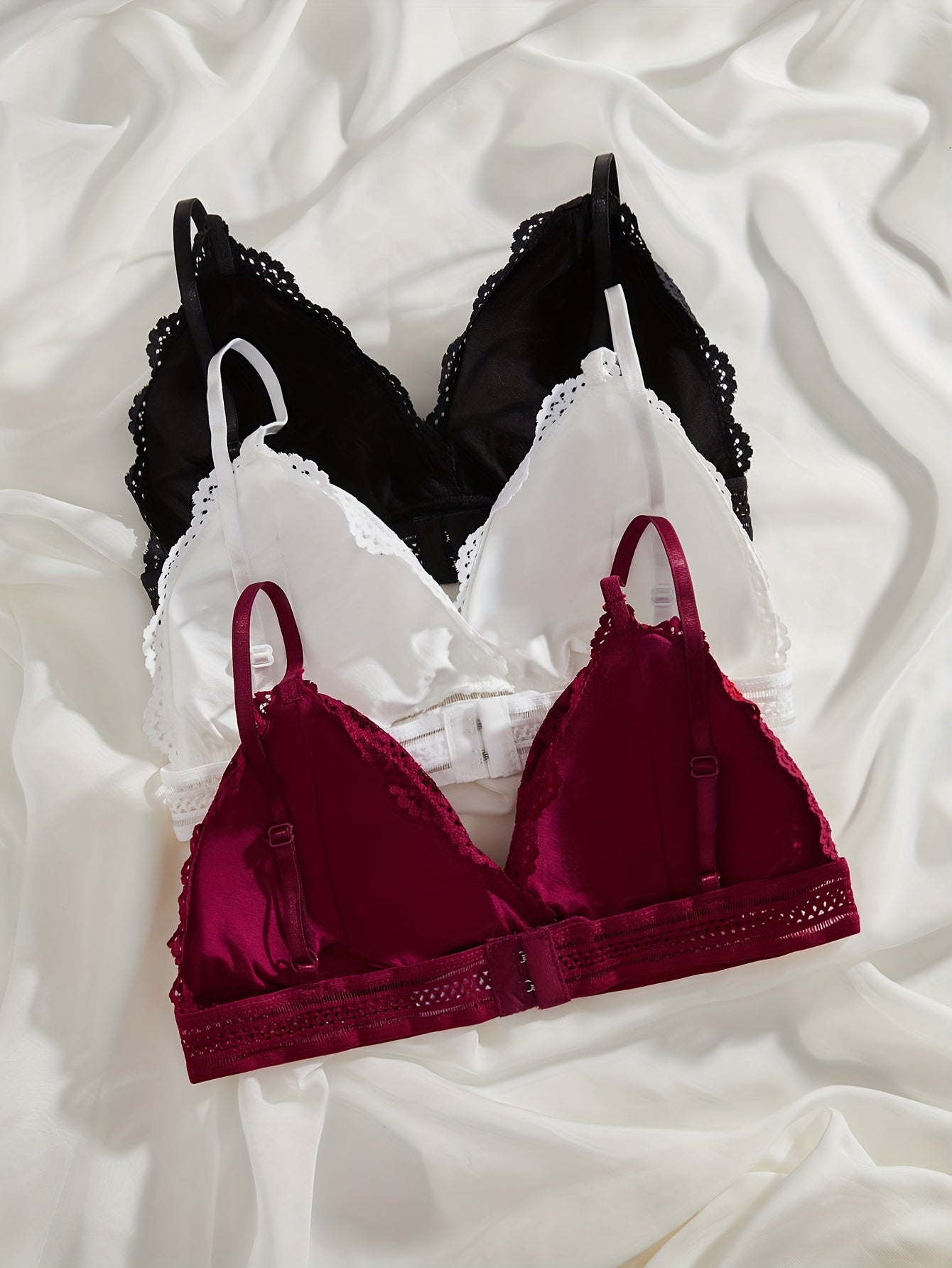 3pcs Lace Wireless Bras Comfy & Scallop Trim Bra Women's Lingerie