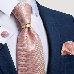 Men's Business Silk Tie Set W/ Ring Handkerchief Cufflinks