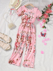 Toddler Girls Flowers Short Sleeve Romper Jumpsuit
