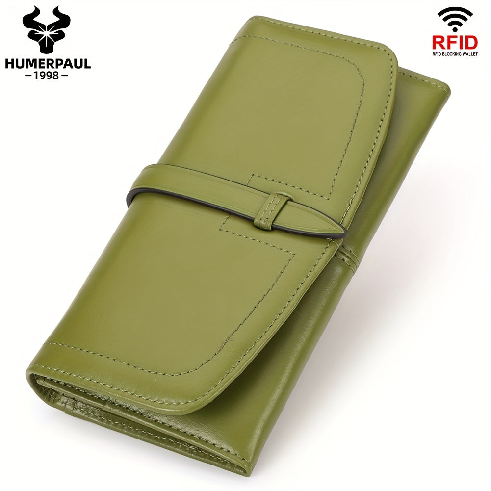Women's RFID Blocking Leather Tri Fold Wallet Clutch with Snap Closure