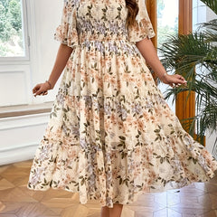 Women's Plus Floral Print Square Neck Maxi Dress