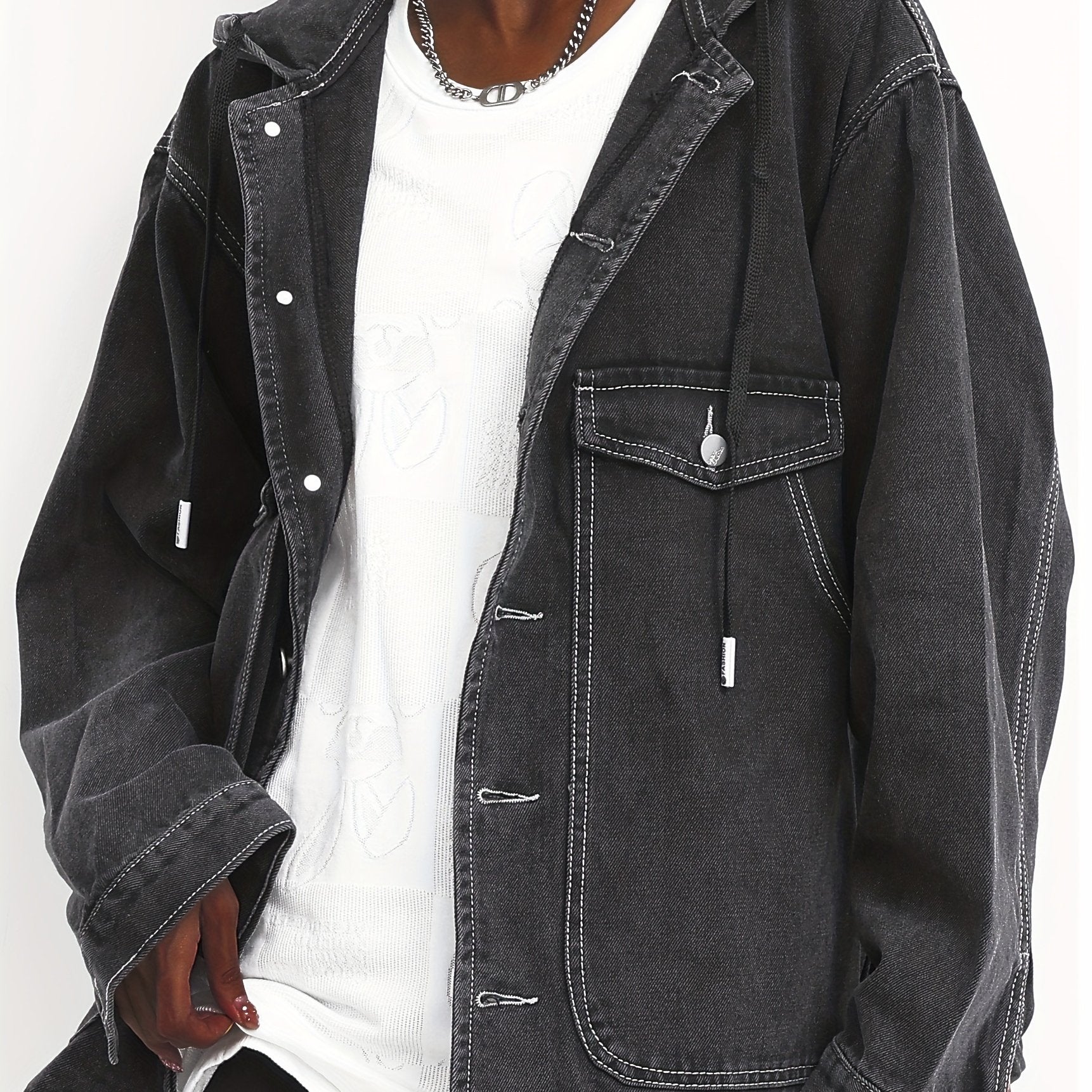 Solid Hooded Denim Jacket with Pockets