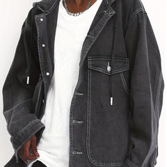 Solid Hooded Denim Jacket with Pockets