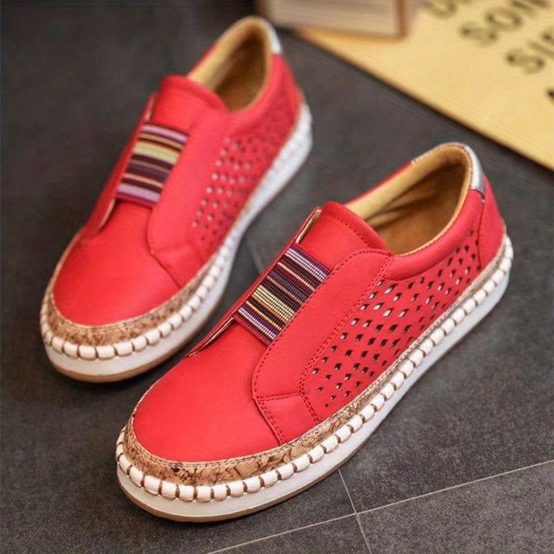 Women's Hollow Out Flat Shoes Breathable Round Toe Slip On Walking Shoes