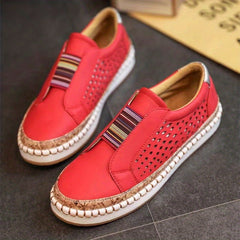 Women's Hollow Out Flat Shoes Breathable Round Toe Slip On Walking Shoes