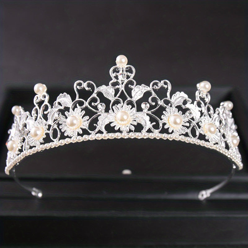 Vintage Baroque Sunflower Crown Tiara Bridal Faux Pearl Hair Accessories