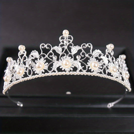 Vintage Baroque Sunflower Crown Tiara Bridal Faux Pearl Hair Accessories
