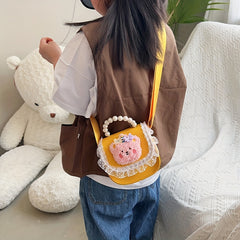 Kids Cartoon Messenger Bag Girls Faux Pearl Shoulder Handbag