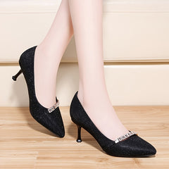 Glitter Rhinestone Stiletto Heels Slip On Mid Heels