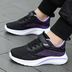 Girls Woven Knit Breathable Sneakers Hook & Loop Non Slip Soft Sole Shoes