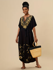 Women's Plus Boho Abaya Dress with Floral Embroidery