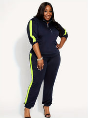 Colorblock Half Zipper Top & Sweatpants Set Women's Plus Sports Outfit