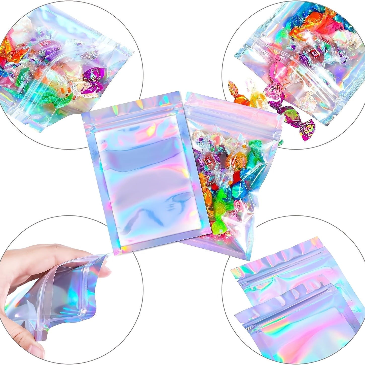 100pcs Holographic Packaging Bags for Food Storage