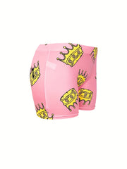 Crown Print Skinny Yoga Shorts for Women